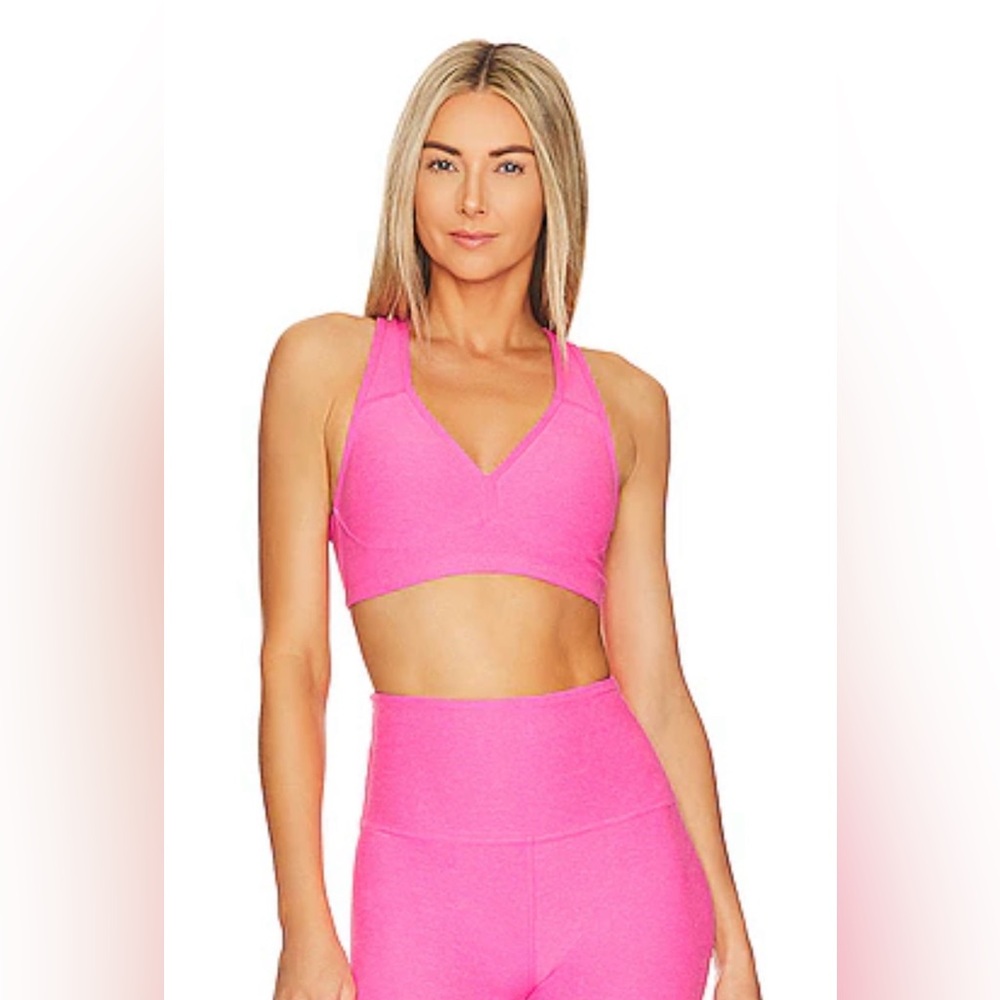 Beyond Yoga Space dye Lift your spirits bra in pink hype heather size XS